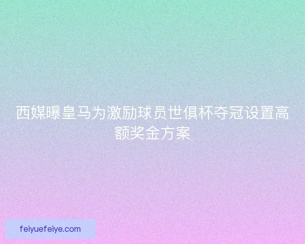 西媒曝皇马为激励球员世俱杯夺冠设置高额奖金方案