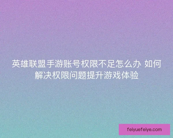 英雄联盟手游账号权限不足怎么办 如何解决权限问题提升游戏体验