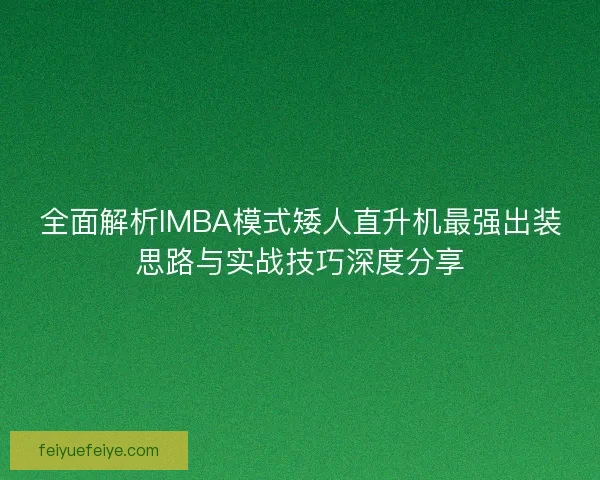 全面解析IMBA模式矮人直升机最强出装思路与实战技巧深度分享