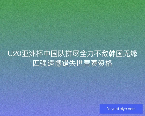 U20亚洲杯中国队拼尽全力不敌韩国无缘四强遗憾错失世青赛资格
